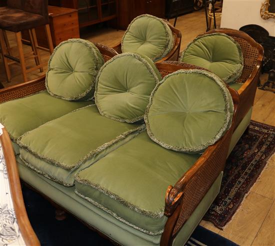 A carved walnut Bergere three-piece suite Settee W.161cm